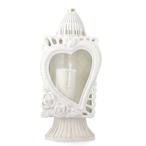 Znicz Glass Art Kapliczka Biała - Serce z Krzyżem 33cm
