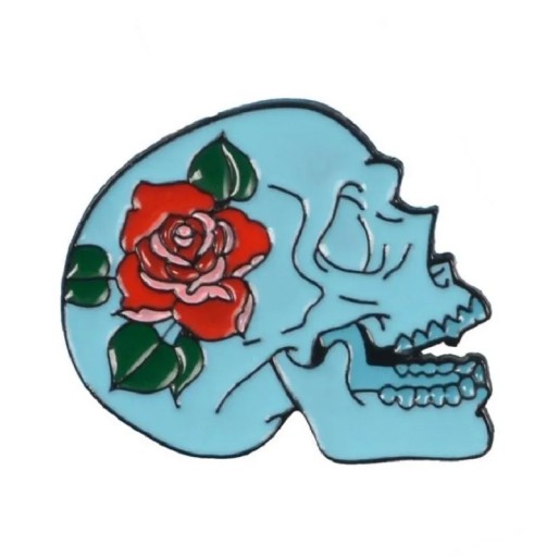 PIN PRZYPINKA METALOWA CZASZKA RÓŻA
