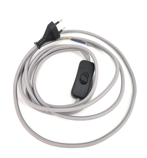 Przewód w oplocie 2,5m kabel z włącznikiem szary