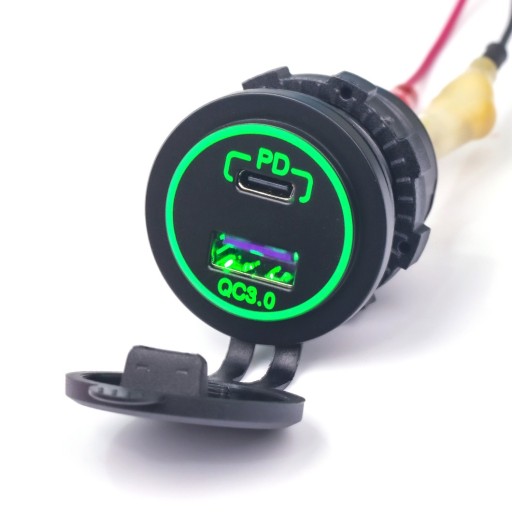 ŁADOWARKA USB C+A QC 3.0 PD ZIELONY 36W DO ZABUDOWY QUICK CHARGE