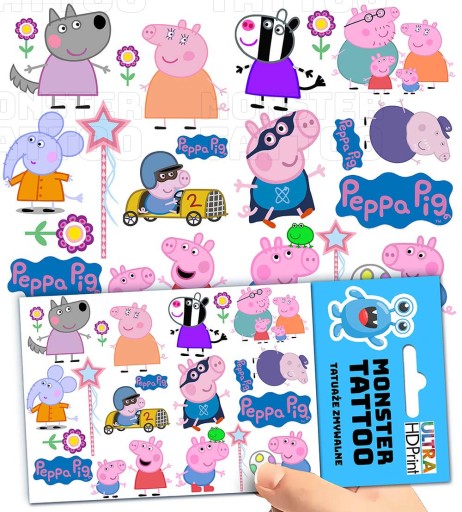 TATUAŻE ZMYWALNE TYMCZASOWE DLA DZIECI DZIECIĘCE PEPPA PIG WZORY ORYGINALNE