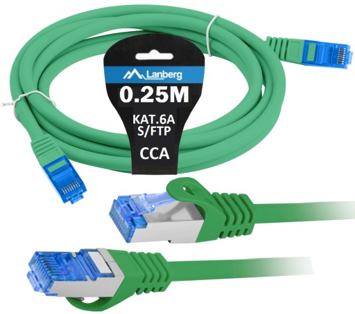 KABEL SIECIOWY LAN SKRĘTKA DO INTERNETU ETHERNET KAT 6A SFTP 0.25M ZIELONY