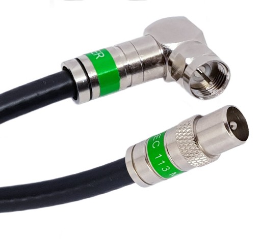 Kabel przewód antenowy 0,5M czarny Wtyk F KĄTOWY-WTYK TV/IEC 1,1Cu