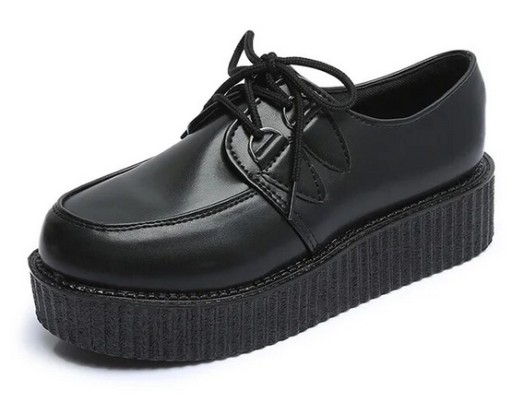 Eleganckie czarne Creepersy buty damskie na platformie z wiązaniem 5,5cm
