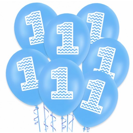 Balony Błękitne na Roczek z Jedynką 5szt