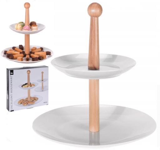 PATERA ETAŻERKA 2 POZIOMY PORCELANOWA NA CIASTO 24 x 27 cm BIAŁA ceramiczna