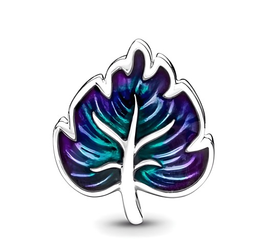 CHARMS ZAWIESZKA LIŚĆ LISTEK ZIELONY FIOLET S925