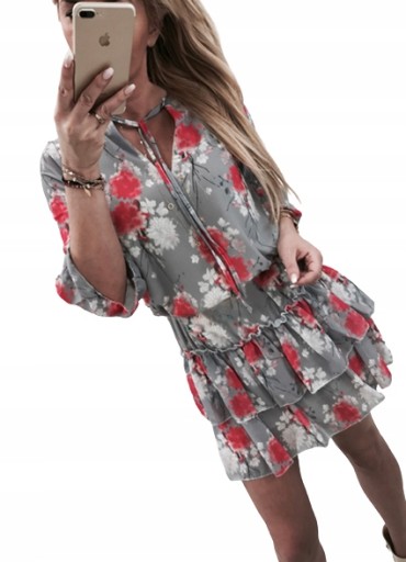SUKIENKA W KWIATY BOHO FALBANKI ZWIEWNA Kolor a