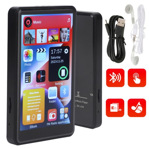 Odtwarzacz MP4 MP3 Bluetooth dotykowy E-book Dyktafon 16GB PL MENU