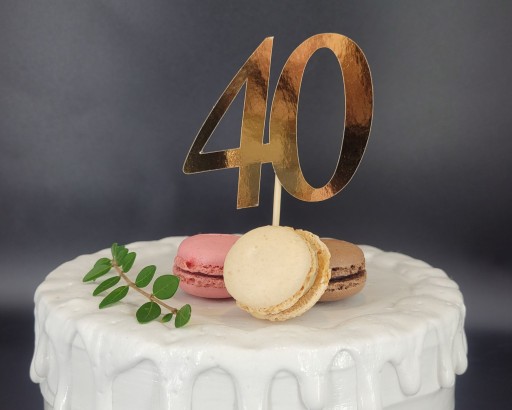 Topper na tort złoty 40, złote lustro, 40 urodziny