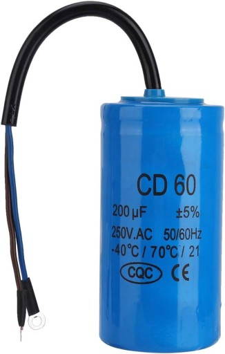 CD60 kondensator biegowy z kablem 250 V AC 200 uF 50/60 Hz do