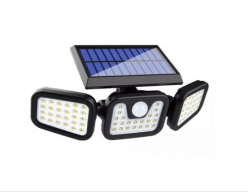 LAMPA SOLARNA ZEWNĘTRZNA ULICZNA CZUJNIK RUCHU ZMIERZCHU POTRÓJNY PANEL