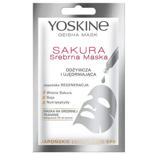 Yoskine Geisha Mask Maska na Srebrnej Tkaninie