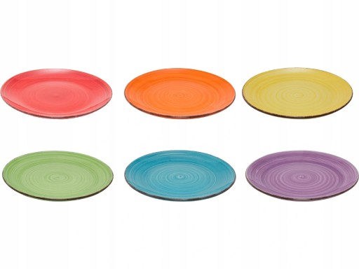 Ceramiczne duże talerze płaskie 27cm 6 szt RAINBOW