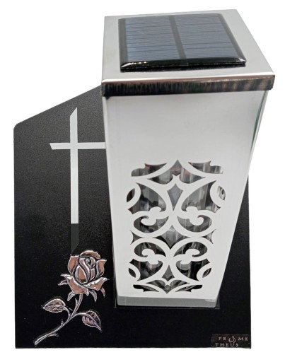 ZNICZ SOLARNY LED Z KRZYŻEM NAGROBNY WYTRZYMAŁY WIECZNA LAMPKA PARIS 23CM