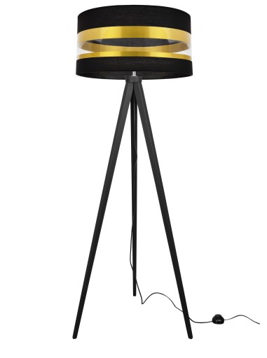 LAMPA STOJĄCA TRÓJNÓG NOWOCZESNA ZŁOTA ABAŻUR LED