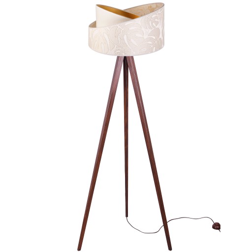 LAMPA PODŁOGOWA STOJĄCA TRÓJNÓG DREWNO ABAŻUR WZÓR