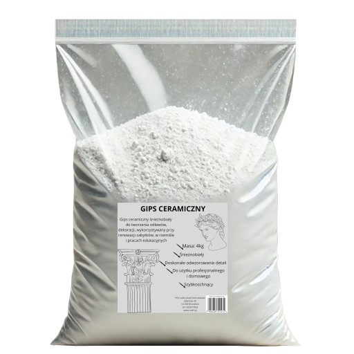 GIPS CERAMICZNY RZEŹBIARSKI ŚNIEŻNOBIAŁY DO ODLEWÓW DŁONI DEKORACJI 4KG