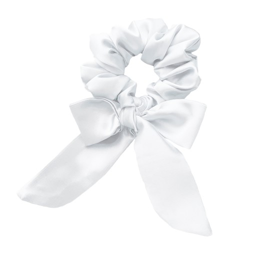 Gumka do włosów satyna scrunchie wstążka Biała