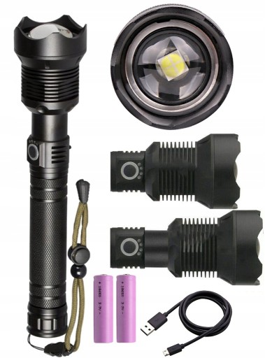 LATARKA TAKTYCZNA MOCNA LED ZOOM USB XHP90 6800mAh