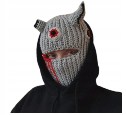 zimowa czapka kominiarka DEVIL jasno szara