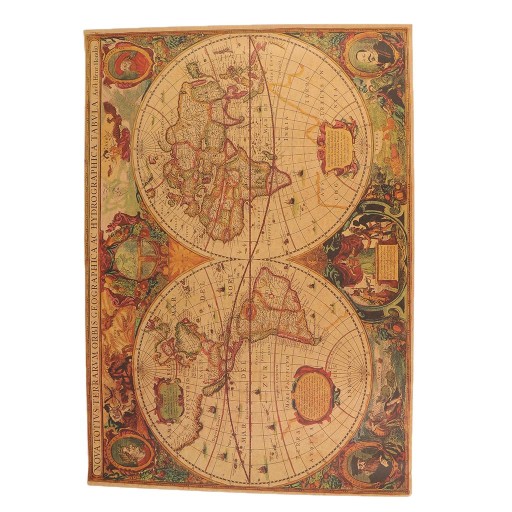 Retro World Map Kraft Paper Nautical Chart B