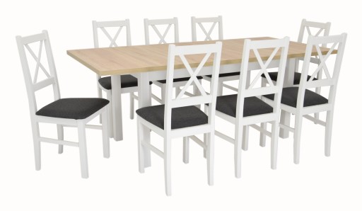 8 x SKANDYNAWSKIE krzesła z poduszką + duży stół 90x160/240 blat dąb SONOMA