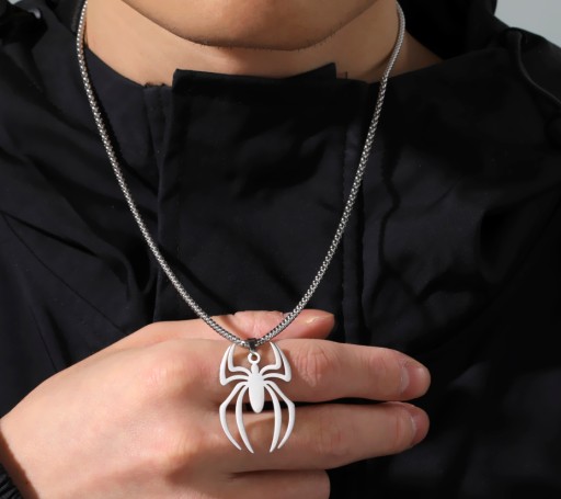 NASZYJNIK, srebrny PAJĄK, spider, NATURA stal 60cm