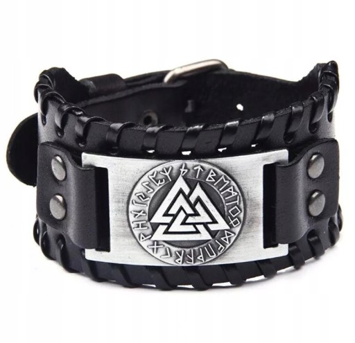 NORDYCKA SKÓRZANA BRANSOLETA WIKINGÓW VALKNUT RUNY