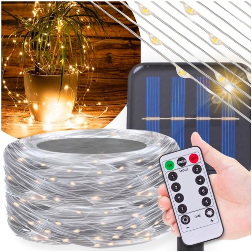 Girlanda solarna OGRODOWA LED łańcuch świetlny 10m drucik 100LED ZEWNĘTRZNY