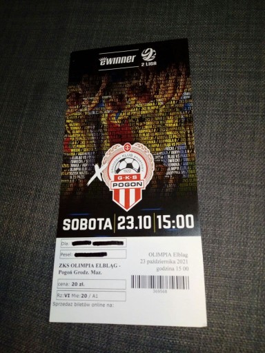 Bilet Olimpia Elbląg - Pogoń Grodzisk 23.10.2021