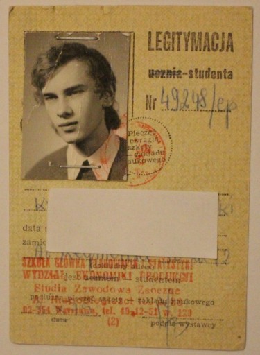 LEGITYMACJA STUDENTA - SZKOŁA GŁÓWNA, 1980 rok