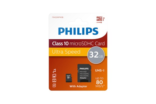 Karta pamięci PHILIPS microSDHC, 32 GB + adapter