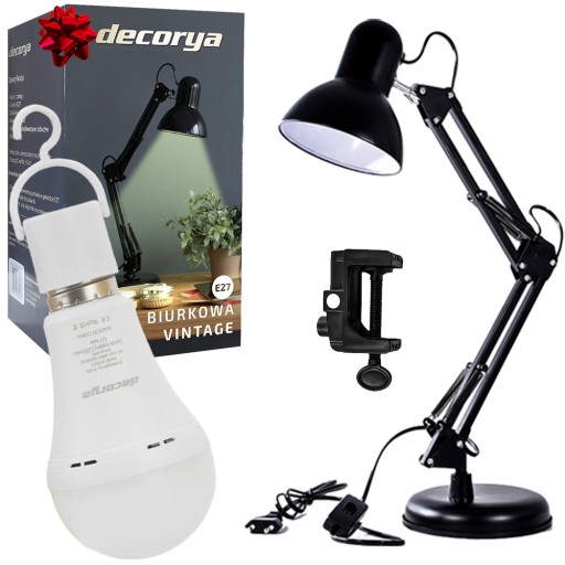 METALOWA RETRO LAMPKA LED SZKOLNA NA BIURKO NOCNA KREŚLARSKA ŻARÓWKA AKU