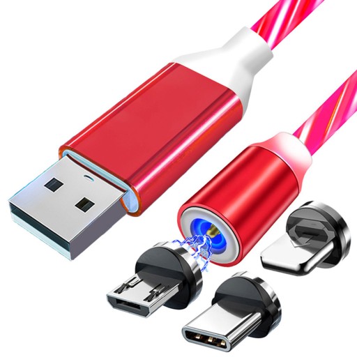 KABEL USB MAGNETYCZNY ŚWIECĄCY LED USB USB-C IPHONE MICRO-USB LED 3w1 KK21W