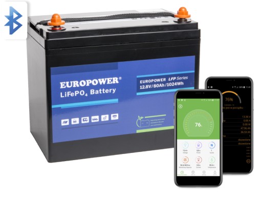 AKUMULATOR BATERIA LITOWY LiFePO4 EUROPOWER LFP 12,8-80 12.8 80AH BLUETOOTH