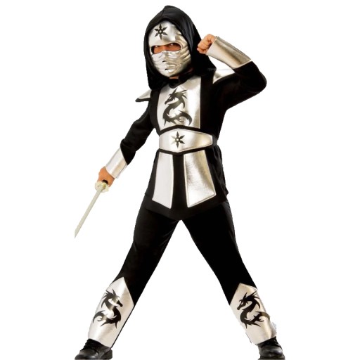 STRÓJ KOSTIUM PRZEBRANIE NINJA SAMURAJ WOJOWNIK DZIECIĘCY 122/128 SREBRNY