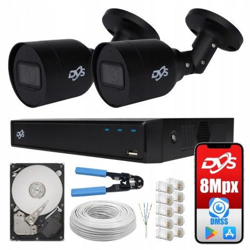 MONITORING ZEWNĘTRZNY 2 CZARNE KAMERY 8Mpx ULTRAHD