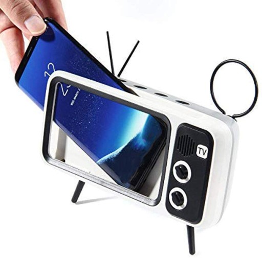 Głośnik Retro TV stojak na telefon Biały