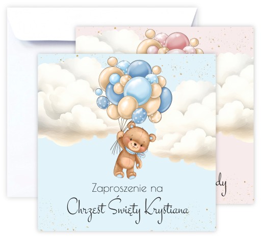 Zaproszenia Na Chrzest z kopertą + Imię Dziecka Personalizowane / 5 wzorów
