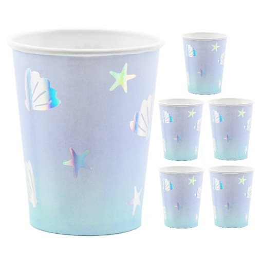 Kubeczki na urodziny papierowe urodzinowe muszelki morskie 220ml 6 sztuk