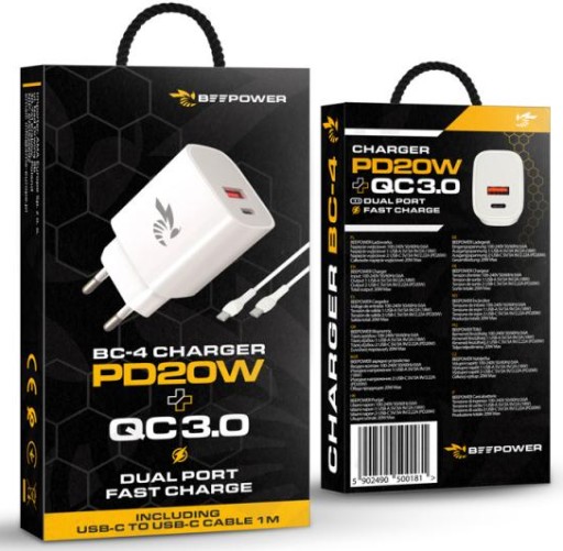 Ładowarka sieciowa Beepower BC-4 USB typ C,USB , kabel USB-C uniwersalna