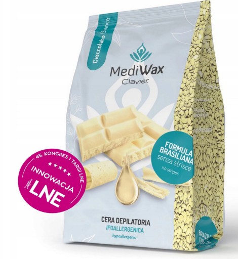 Wosk twardy dropsy do depilacji MediWax Clavier White chocolate 500g