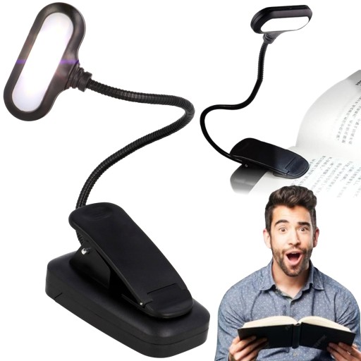 LAMPKA DO CZYTANIA KSIĄŻEK Z KLIPSEM LED NA BATERIE BIURKOWA NA KLIPS V1