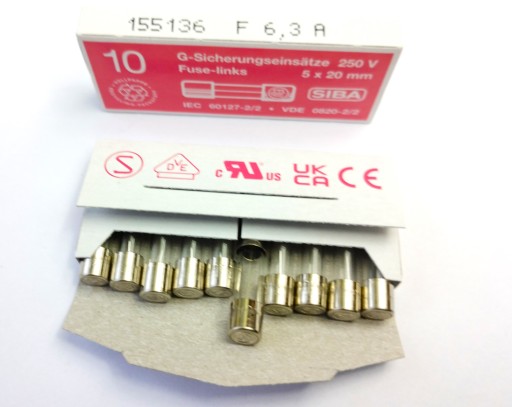 [10szt] Bezpiecznik 6,3A 250Vac Ø5x20mm szybki WTA-F SIBA 179020.6,3