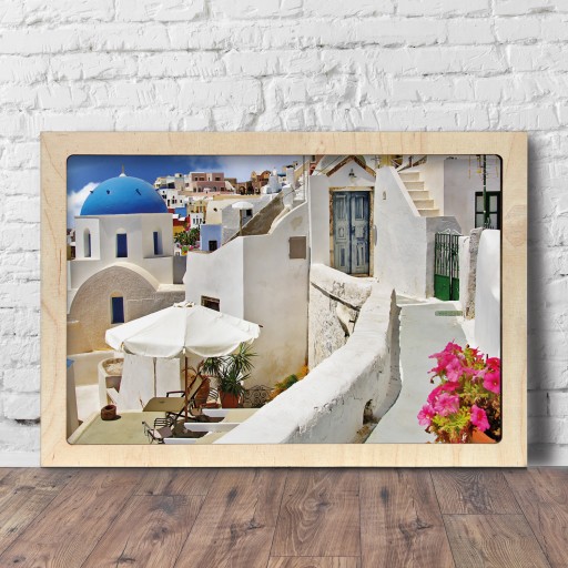 Obraz drewniana ramka Miasteczko Santorini 60x40