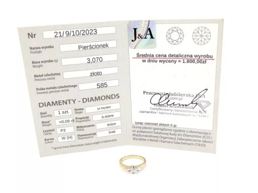 PIĘKNY ZŁOTY PIERŚCIONEK Z DIAMENTEM 585 3,10G R13