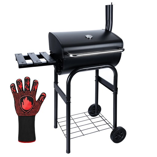 GRILL WĘGLOWY OGRODOWY BBQ PRZENOŚNY Z POKRYWĄ NA BRYKIET + KOMIN +RĘKAWICA