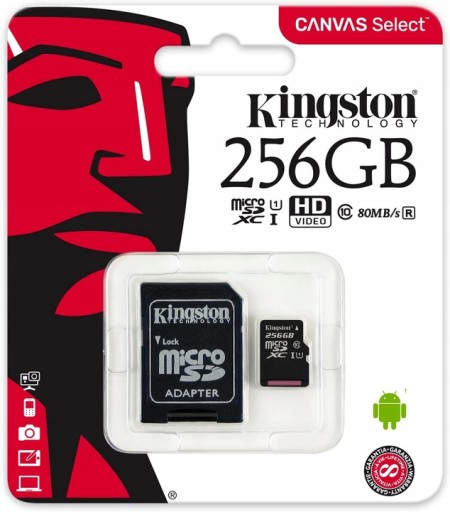 Karta pamięci 256GB Micro SD KINGSTON SDCS2 C10 V10 A2 100Mb/s Adapter
