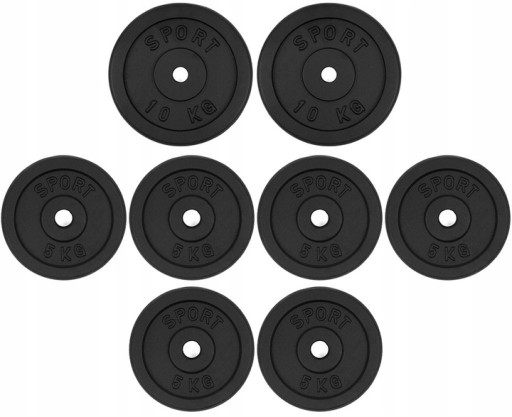 Obciążenie żeliwne 50kg zestaw 2x10kg + 6x5kg 28mm